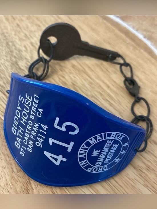 Artisan Jewelry - Blue Vintage Hotel Key Fob bracelet NEW handmade Buddy's Bath House